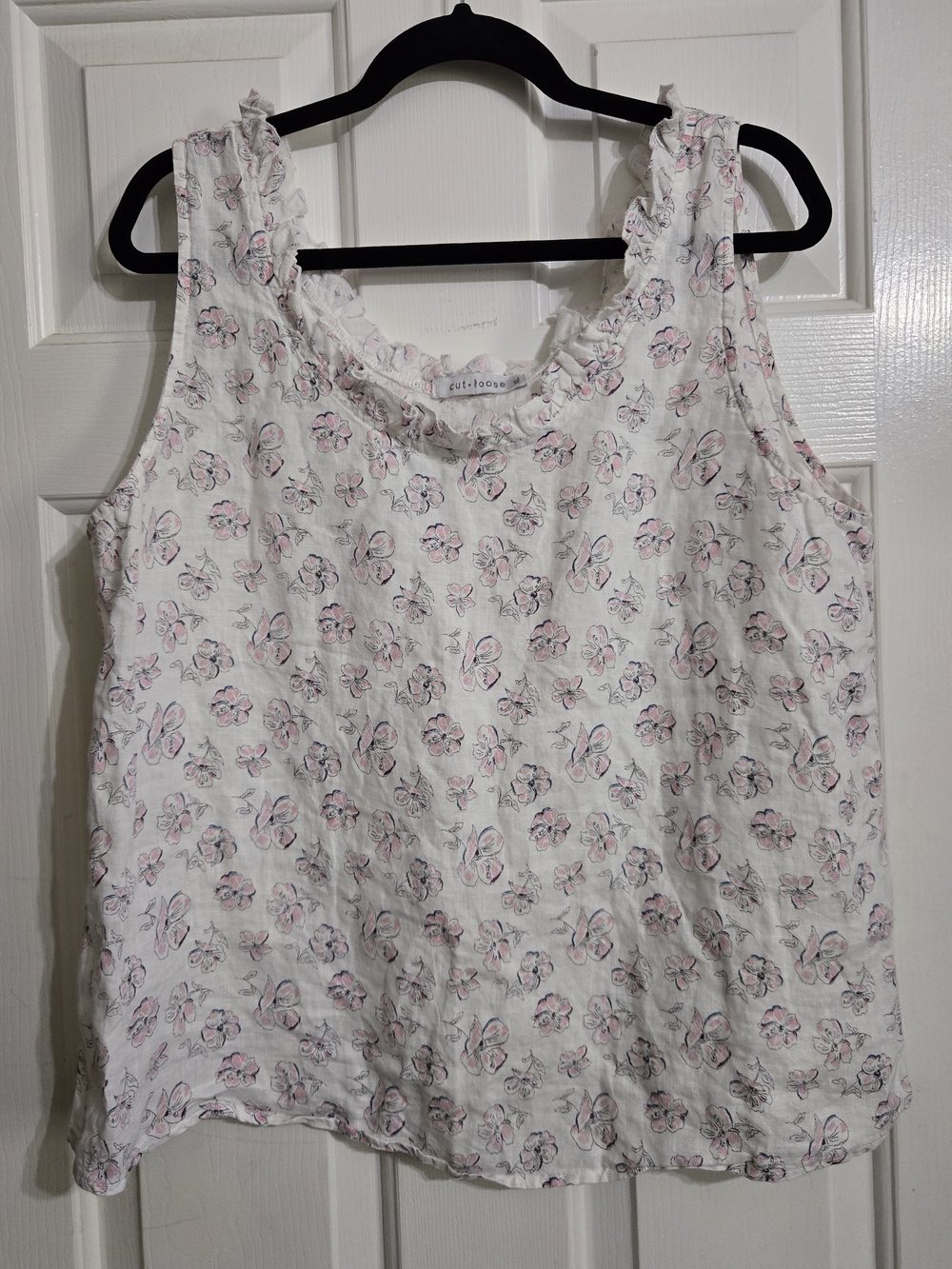 cut loose White Floral Ruffle Tank Top - Pink Floral Print